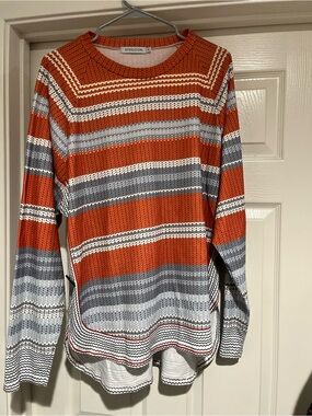 Misslook Orange & Gray Striped Knit Sweater
